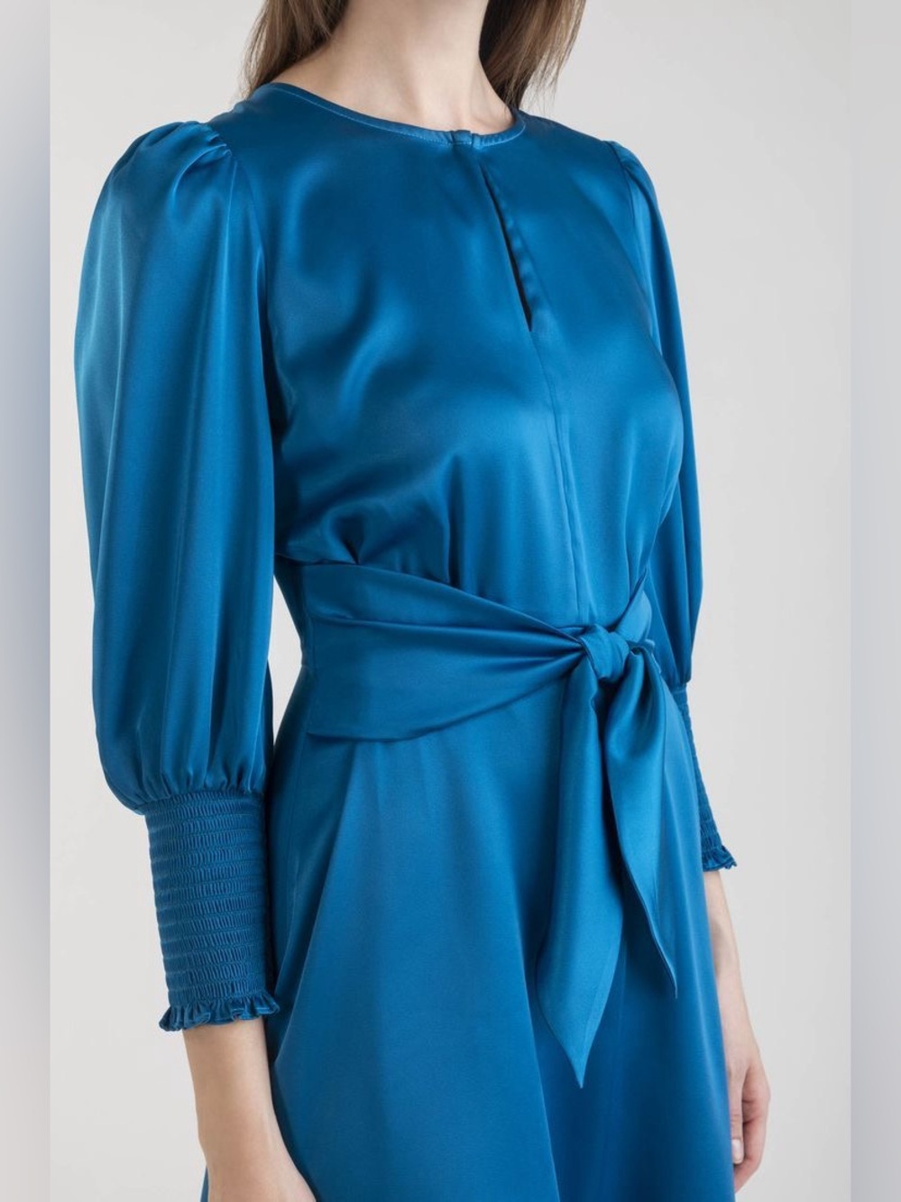 Shoshanna Lorna Bishop-Sleeve women’s Steel Blue Satin Mini Dress size S